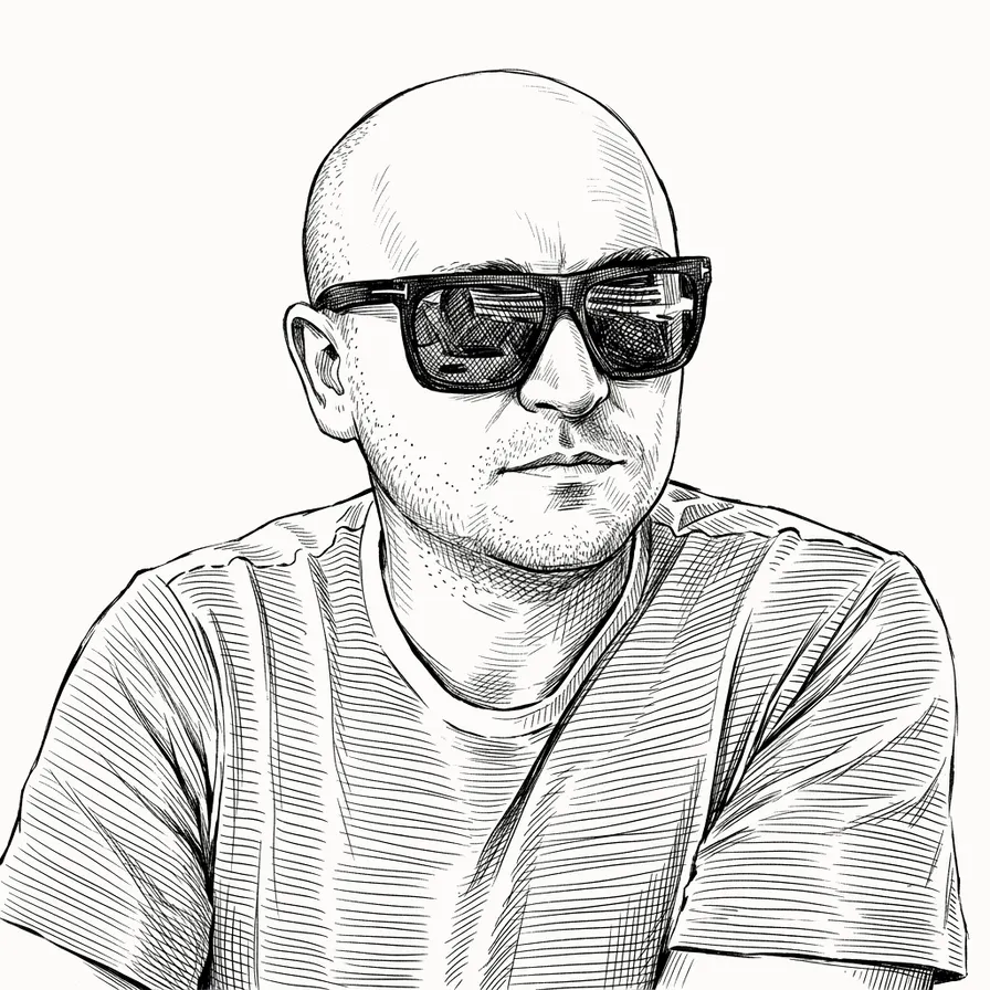 An ink sketch of Bogdan Kharchenko