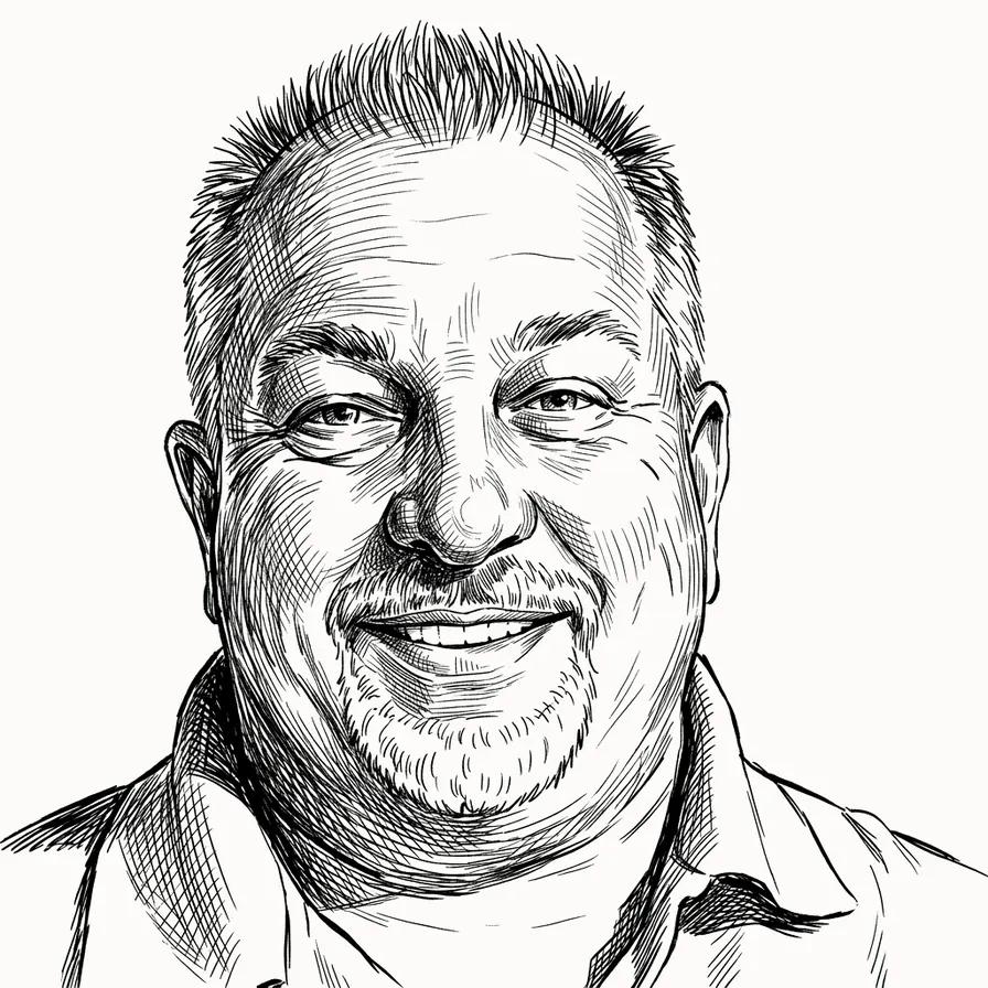 An ink sketch of Nick Gromicko